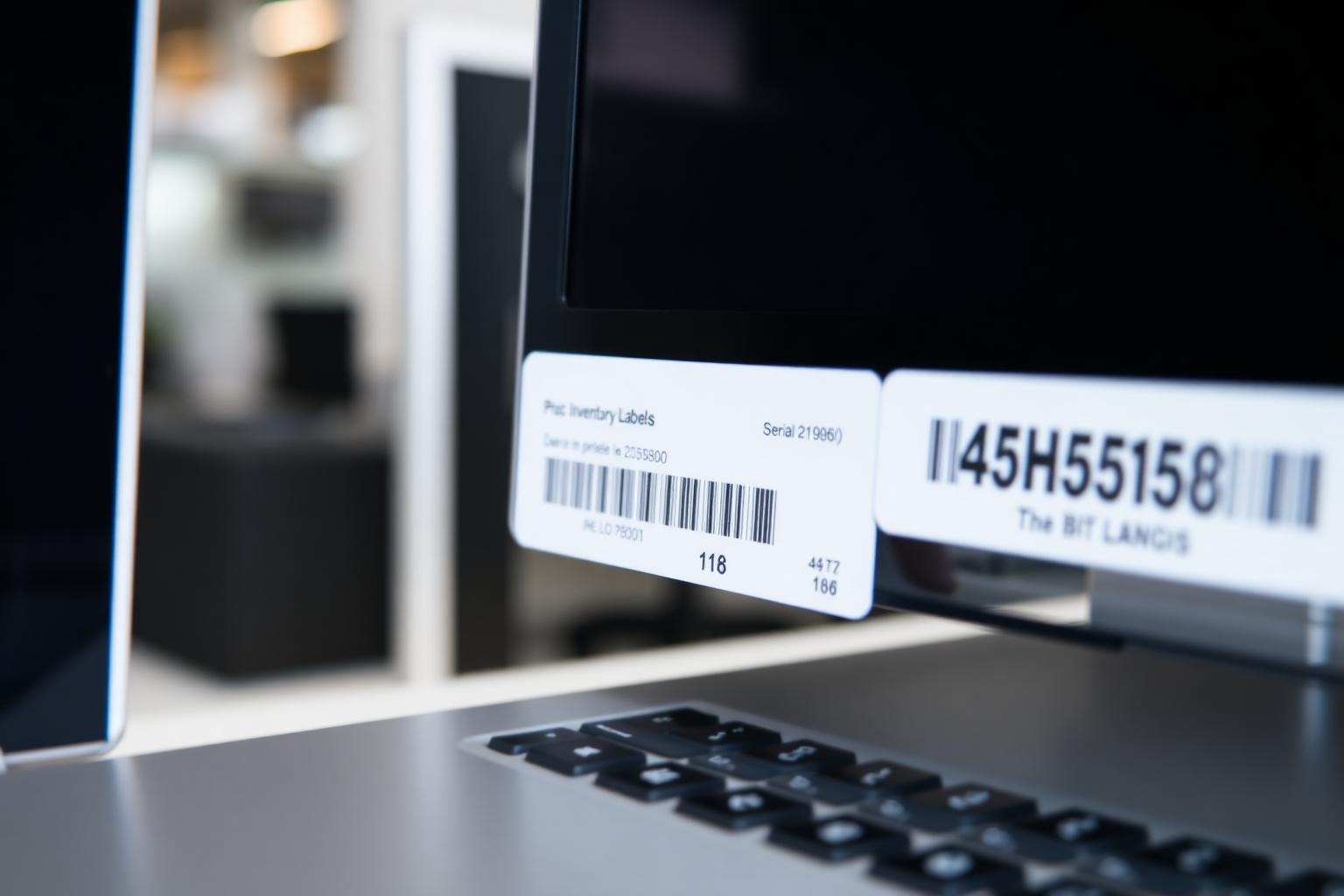 PVC inventarske nalepnice sa bar kodom i serijskim brojem na monitoru i laptopu